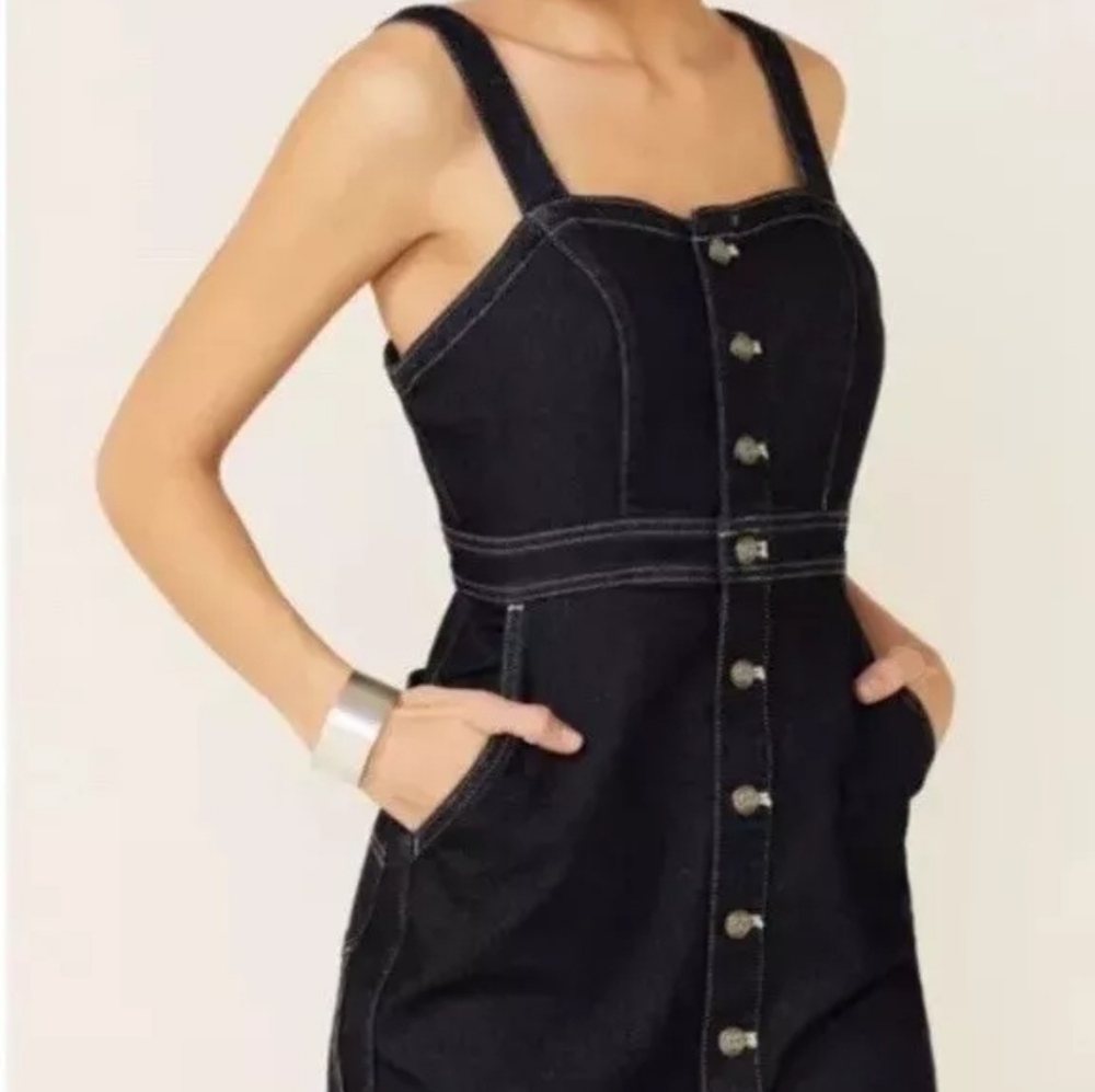 Lee Modern Overall Apron Jumper Button-down Blue Jean Dress Small